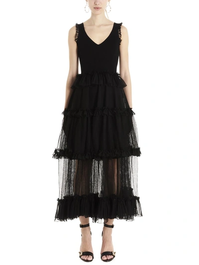 Alexander Mcqueen Ruffled Knit & Tulle Sleeveless Dress In Black
