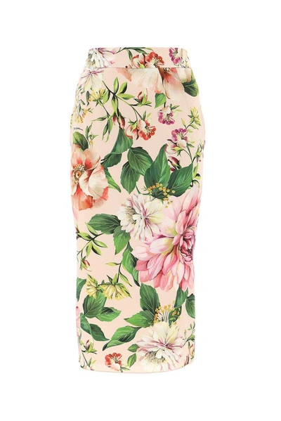 Dolce & Gabbana Floral Print Stretch Silk Charmeuse Pencil Skirt In Multicolour