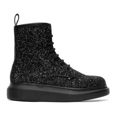 Alexander Mcqueen Hybrid Glitter-effect Boots In Black