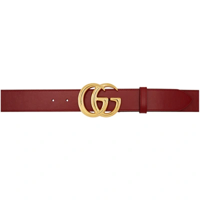 Gucci Gg Marmont Thin Belt With Shiny Buckle In Red