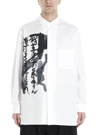 Yohji Yamamoto Chinese Characters Print Shirt In Bianco Nero