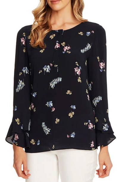 Vince Camuto Flutter Cuff Romantic Buds Blouse In Night Navy