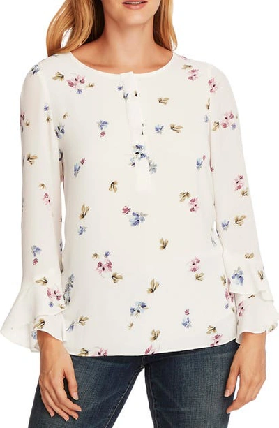 Vince Camuto Flutter Cuff Romantic Buds Blouse In Pearl Ivory