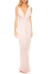 Katie May Leo Twist Front Column Gown In Blush