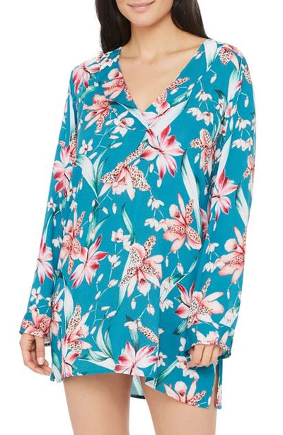 La Blanca Flyaway Orchid Cover-up Tunic In Caribbean Current