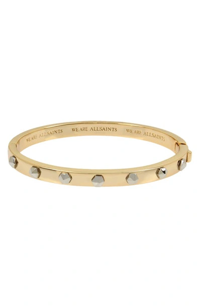 Allsaints Two-tone Hexagon-studded Bangle Bracelet In Gold/ Rhodium