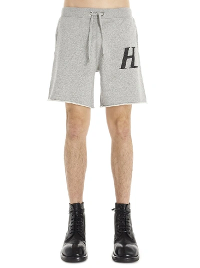 Helmut Lang Slim-fit Logo-print Mélange Loopback Cotton-jersey Drawstring Shorts In Grey