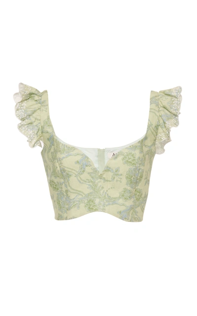 Amur Rafaela Printed Linen Crop Top In Green