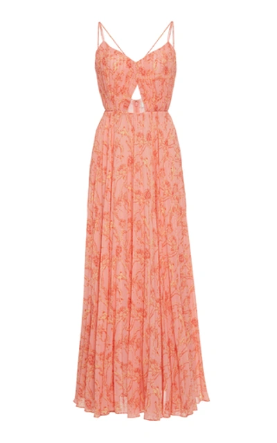 Amur Lucy Pleated Cutout Strappy Maxi Dress In Coral