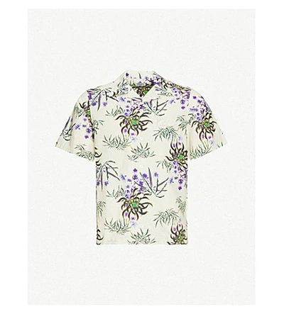 Kenzo Floral-pattern Relaxed-fit Cotton And Linen-blend Shirt In Off+white