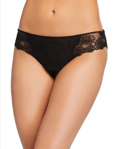 La Perla Camelia Metallic Embroidered Stretch-tulle Briefs In Black