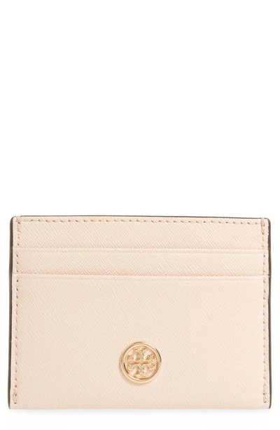 Tory Burch Robinson Leather Card Case In Pale Apricot