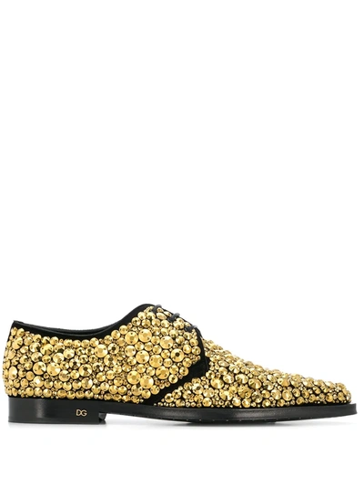 Dolce & Gabbana Crystal Embroidered Derby Shoes In Gold