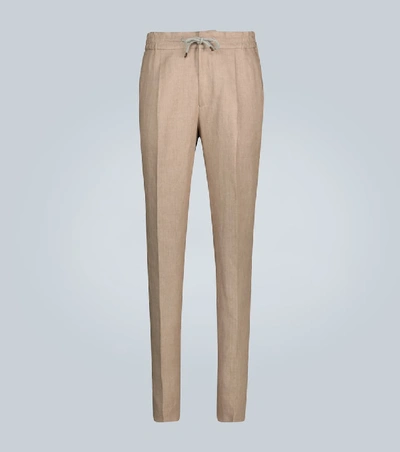 Brunello Cucinelli Relaxed-fit Linen Trousers In Brown