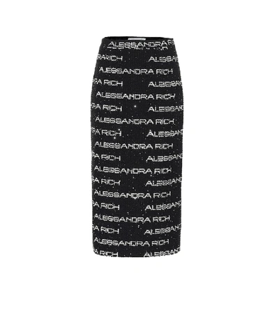 Alessandra Rich Logo Tweed Pencil Skirt In Black