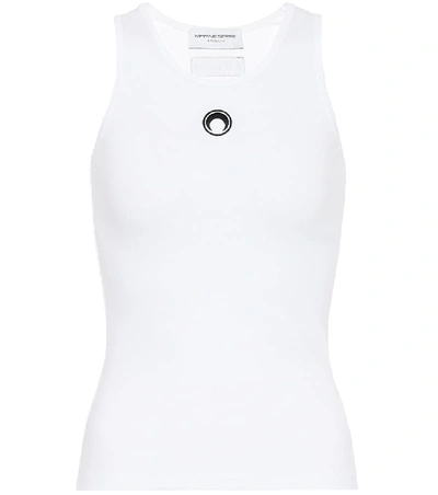Marine Serre White Moon Logo Ribbed Jersey Tank Top In Gray