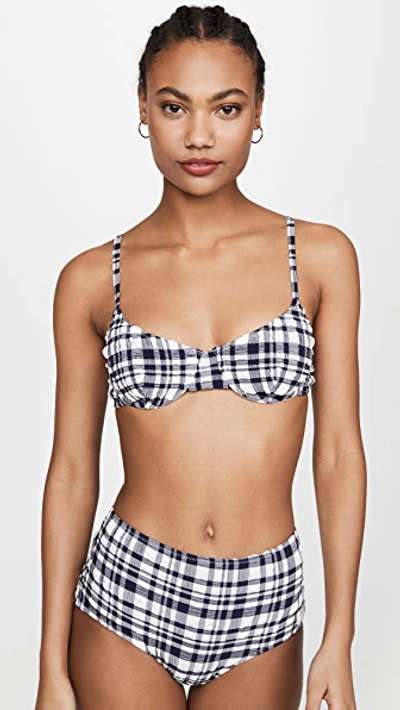 Solid & Striped The Ginger Checked Bandeau Bikini Top In Puckered Madras