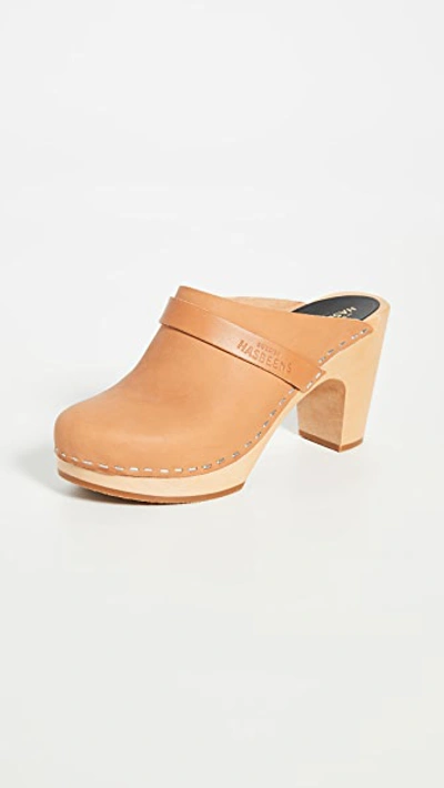 Swedish Hasbeens Slip In Classic Clogs In Nature Leather