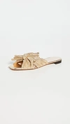 Loeffler Randall Daphne Bow-embellished Plissé-lamé Slides In Gold