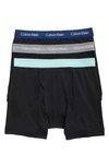 Calvin Klein 3-pack Stretch Cotton Boxer Briefs In Black Open Ocean Heather Topaz