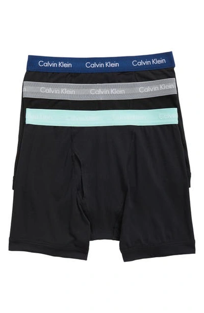 Calvin Klein 3-pack Stretch Cotton Boxer Briefs In Black Open Ocean Heather Topaz