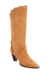 Isabel Marant Leesta Scalloped Topstitched Suede Boots In Natural