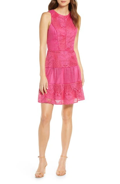 Adelyn Rae Shayna Mixed Lace Dress In Fuchsia