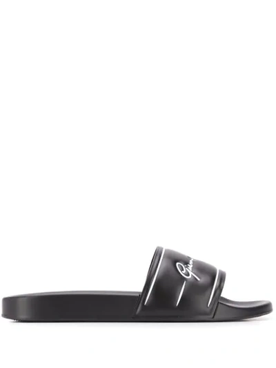 Versace Logo Print Slides In Black
