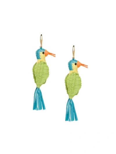 Prada Bird Motif Earrings In Green
