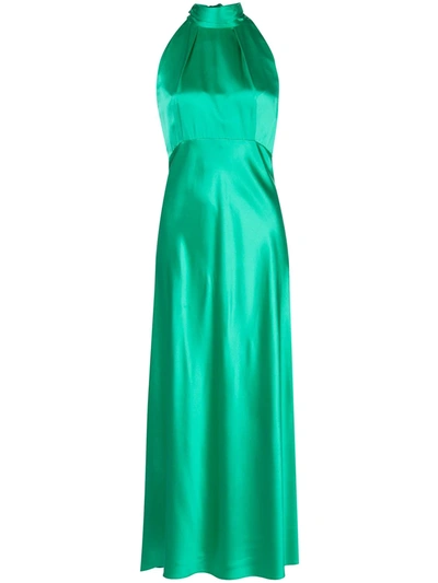 Saloni Michelle Silk-satin Halterneck Midi Dress In Green