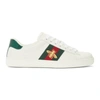 Gucci Mens Bianco Verd Ace Bee-embroidered Leather Low-top Trainers In White Trim: Ayers Snakeskin.