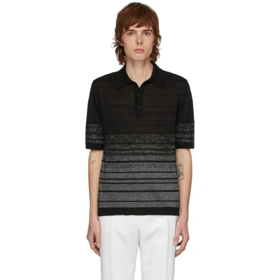 Saint Laurent Dégradé Linen-blend Striped Polo Shirt In Black,silver