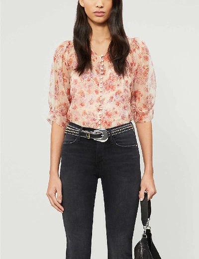 The Kooples Fitted Floral Printed See-through Top In Light Pink