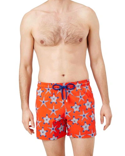 Vilebrequin Moorise Starfish Dance-print Swim Shorts In Orange