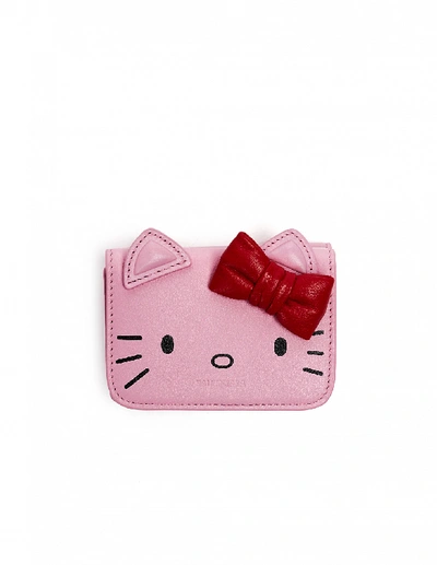 Balenciaga Pink Leather Hello Kitty Wallet In White