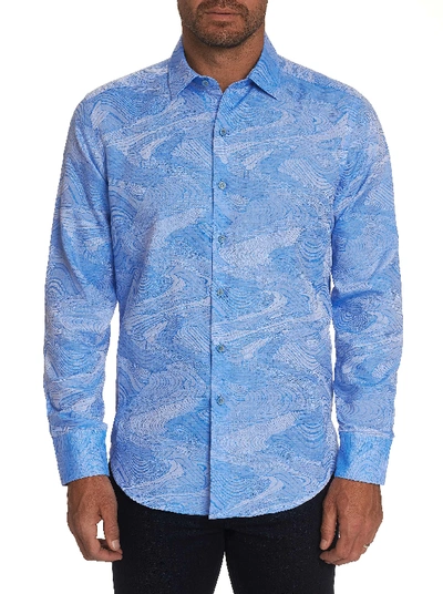 Robert Graham Men's Sequential Wave-print Cotton Shirt In Blue