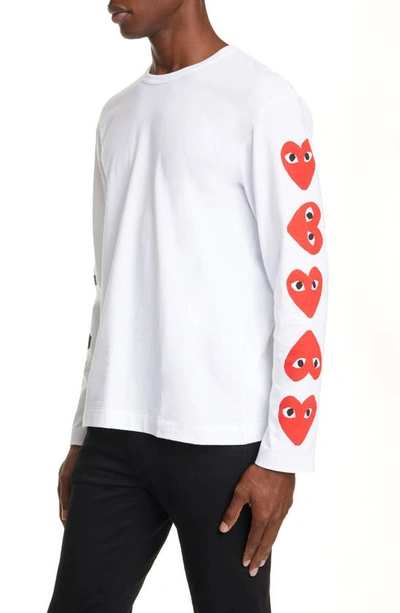 Comme Des Garçons Multi Heart Graphic Long Sleeve T-shirt In White