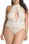 Oh La La Cheri Plunge Keyhole Lace Teddy In White