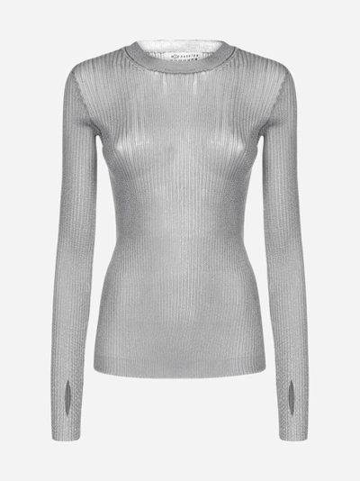 Maison Margiela Lame' Rib Knit Sweater In Grey