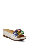 Spring Step Flower Child Slide Wedge Sandal In White Leather