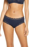 Hanro Cotton Lace Hipster Briefs In Deep Navy 1610