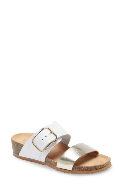 Bos. & Co. Lapo Slide Sandal In White/ Gold Leather