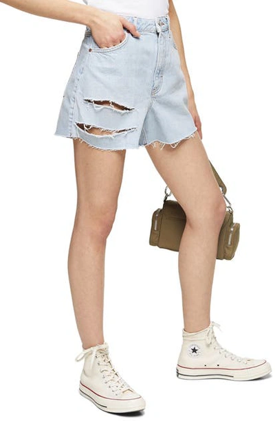 Topshop A-line Ripped Denim Shorts In Bleach