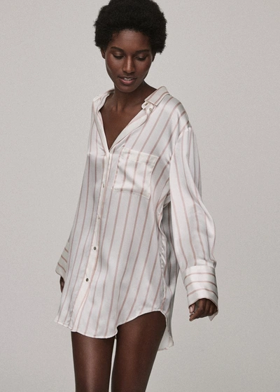 Asceno Milan Blush Stripe Oversized Silk Pyjama Shirt In White