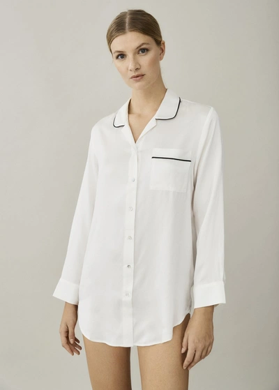 Asceno Paris White Piped Oversized Silk Pyjama Shirt In Printed
