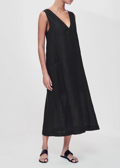 Asceno Seville Black Organic Linen Dress In Printed