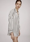 Asceno Paris Jet Black Stripe Silk Oversized Pyjama Shirt In Black/white