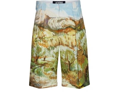 Jacquemus Costume Landscape-print Cotton Shorts In Multicolor