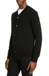 Comme Des Garçons Play Lambswool Cardigan With Small Black Emblem Sleeve In Black