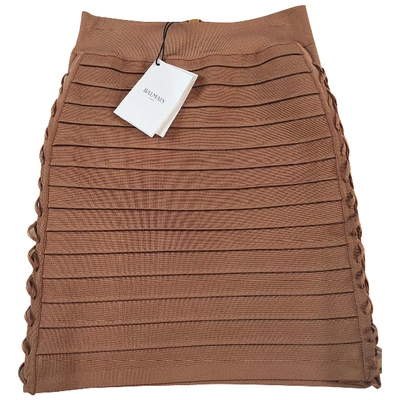 Pre-owned Balmain Mini Skirt In Camel